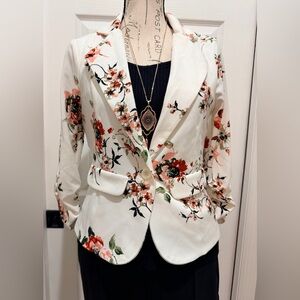 Floral Women's Blazer - White and Red